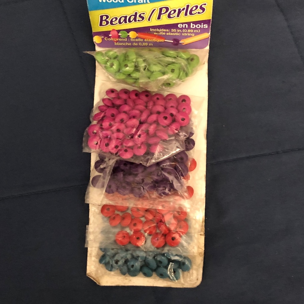 Wood Craft Beads Pack - Assorted Pink, Green, Purple, Orange, Blue